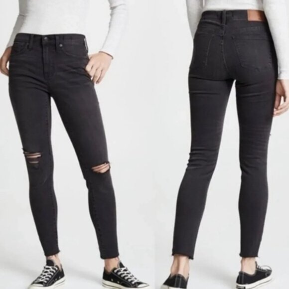 Madewell 9” high rise skinny distressed jeans Black Sea size 24 - Picture 9 of 12